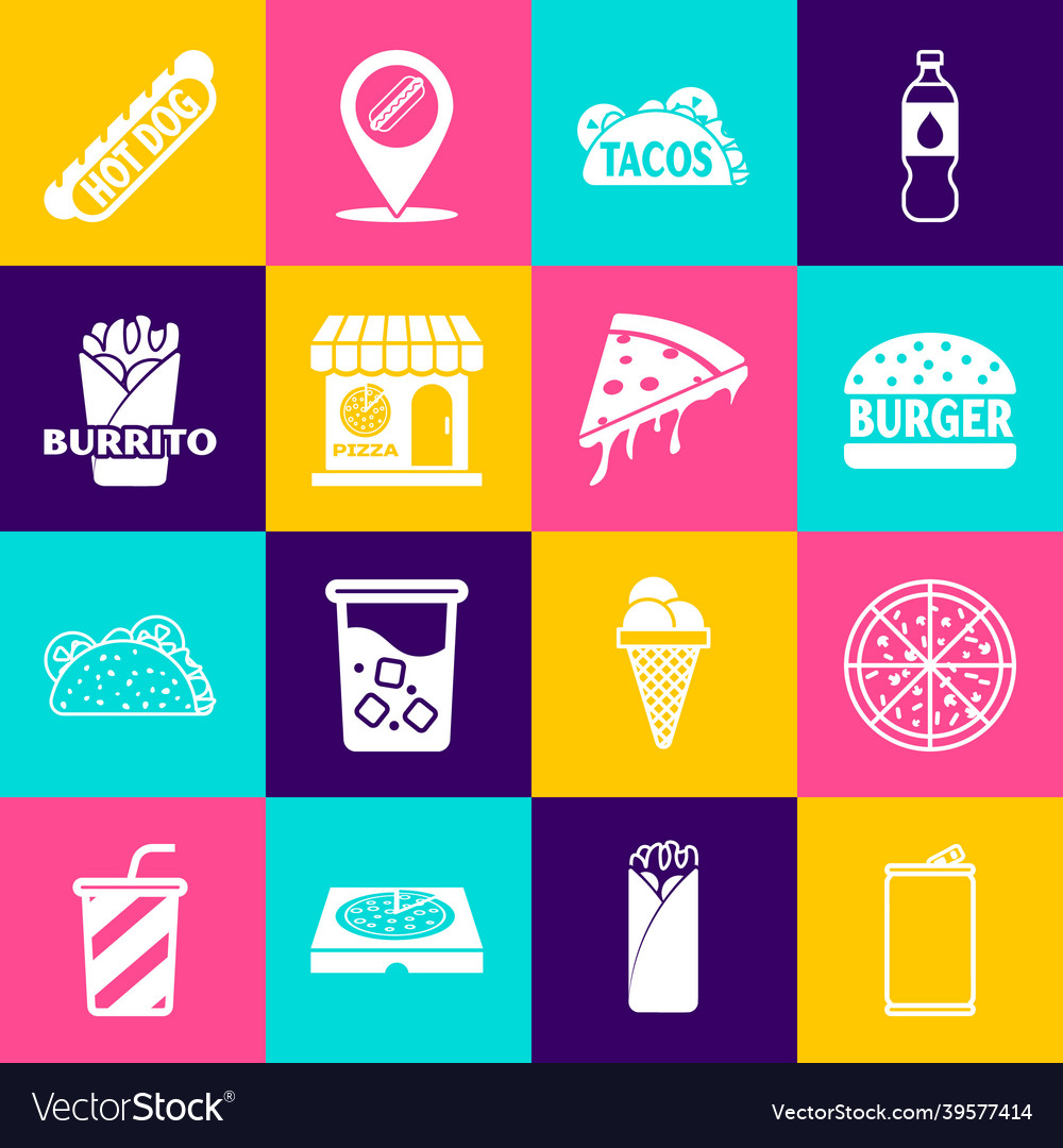 Set aluminum can pizza burger taco Royalty Free Vector Image