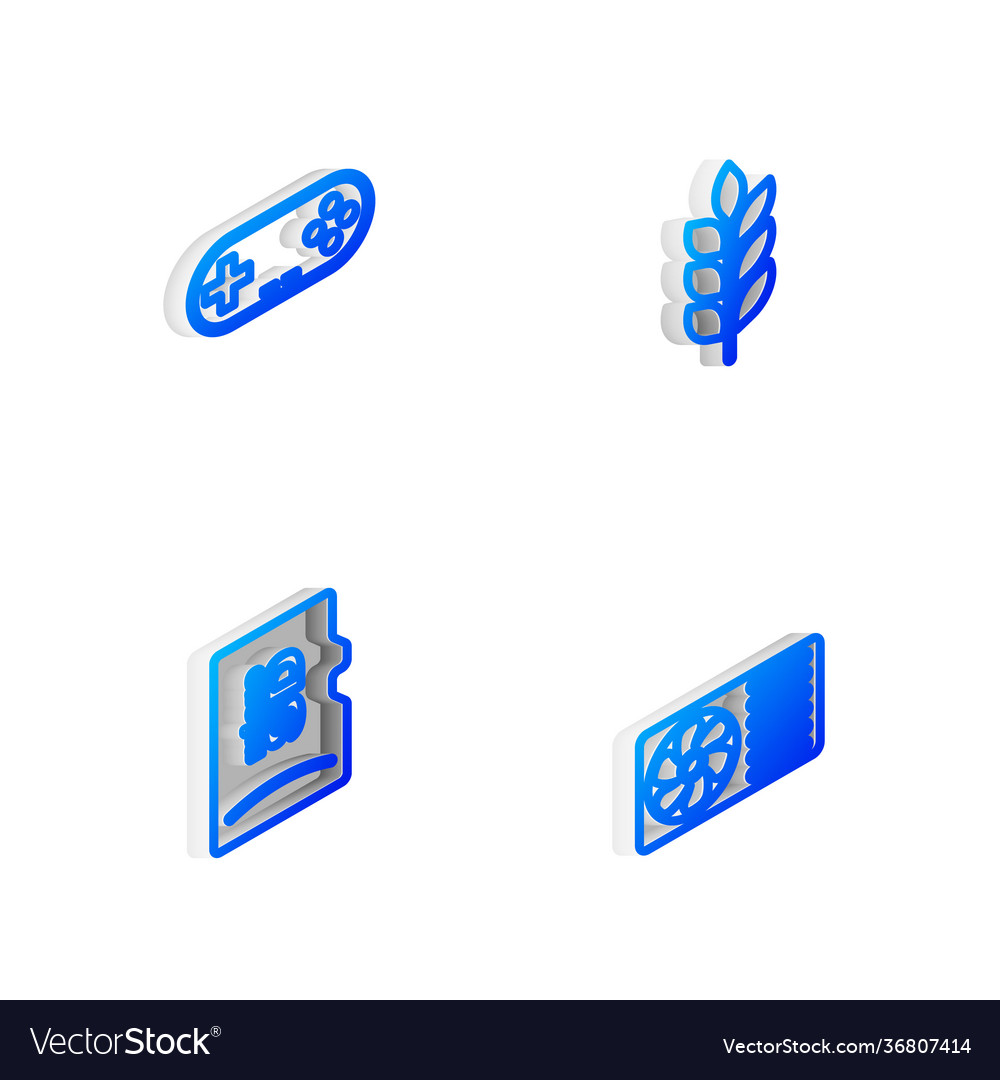 Set isometric line wheat gamepad micro sd memory vector image Set isometric line wheat gamepad micro sd memory
