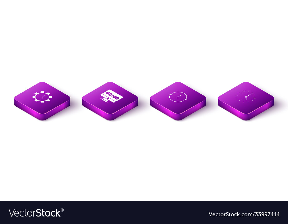 Set isometric time management clock on monitor vector image Set isometric time management clock on monitor