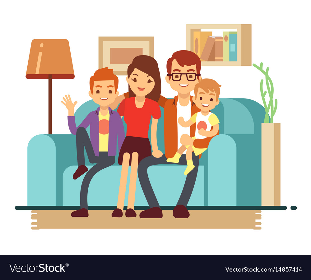 Smiling young happy family on sofa man woman Vector Image