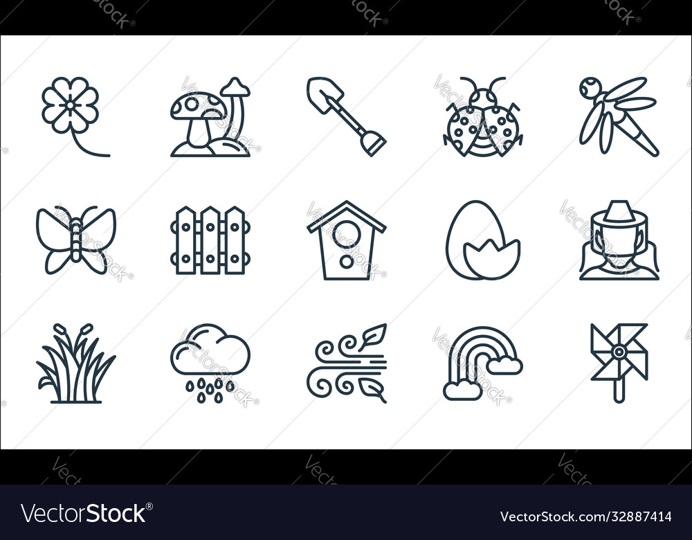 Spring line icons linear set quality vector image Spring line icons linear set quality