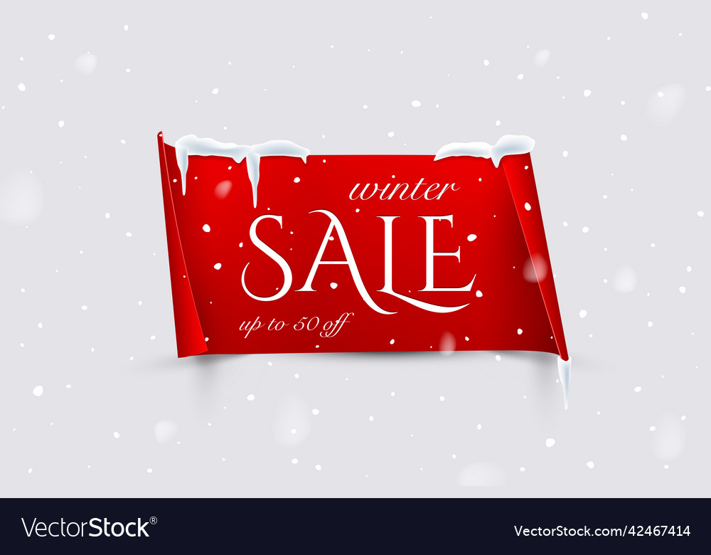 Winter sale text on red paper with curved edges