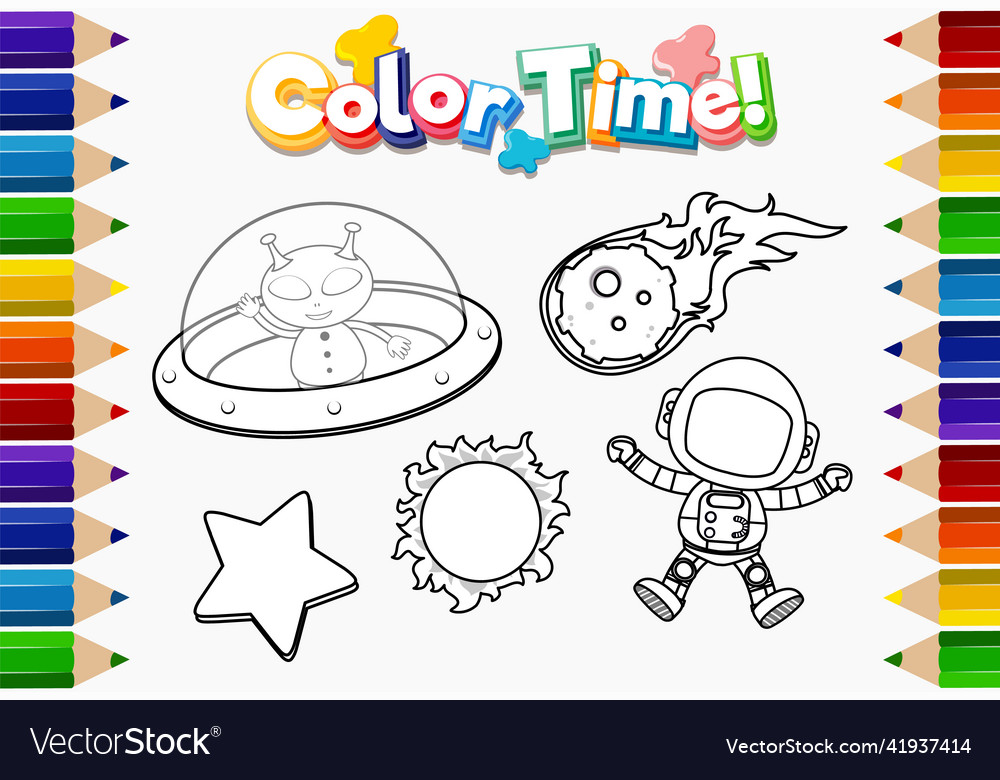Worksheets template with color time text and ufo