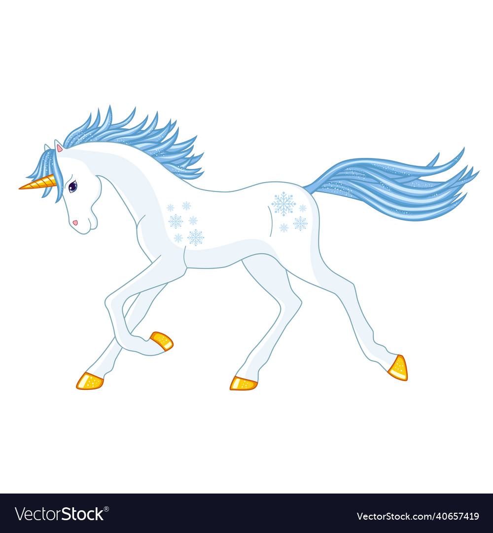 Beautiful running winter unicorn isolated object