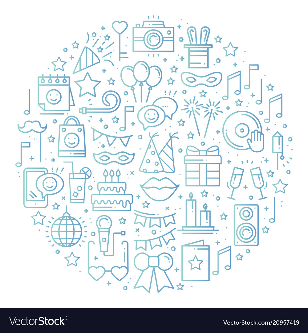 Circle with party symbols in line style basic Vector Image Circle with party symbols in line style basic