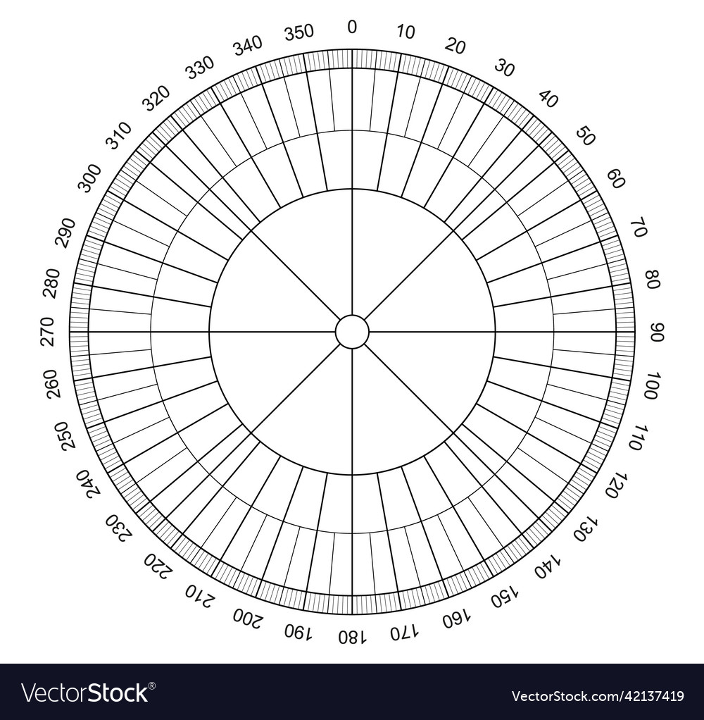 Circular protractor measuring degrees tool round vector image Circular protractor measuring degrees tool round