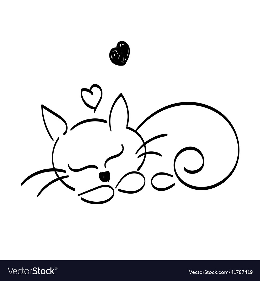 Cute Cat Line Art - Tattoo & Poster