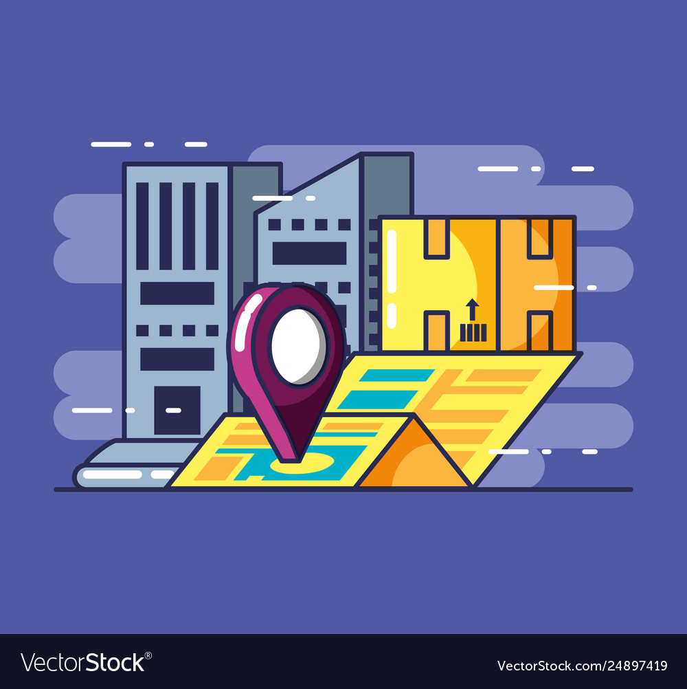 Delivery service building and box vector image Delivery service building and box