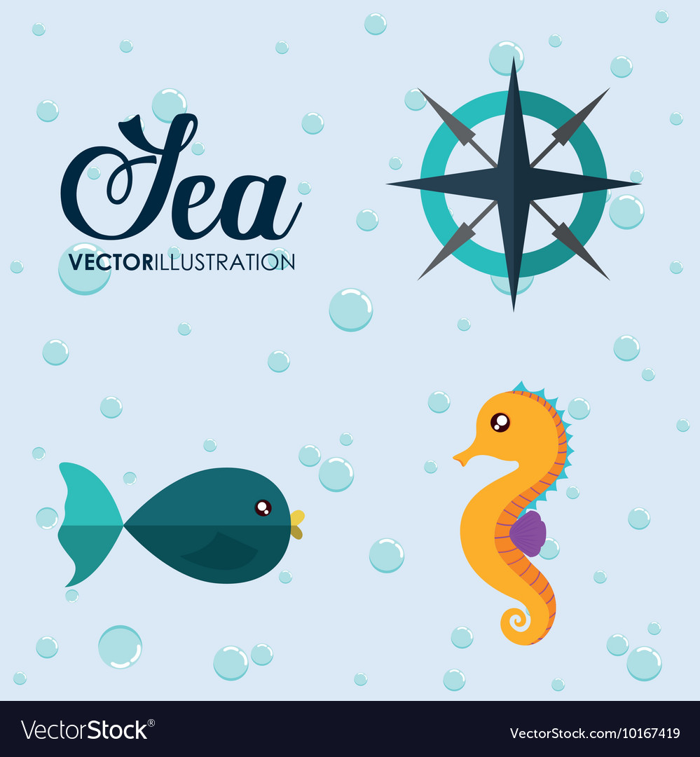 Fish and sea horse icon animal cartoon