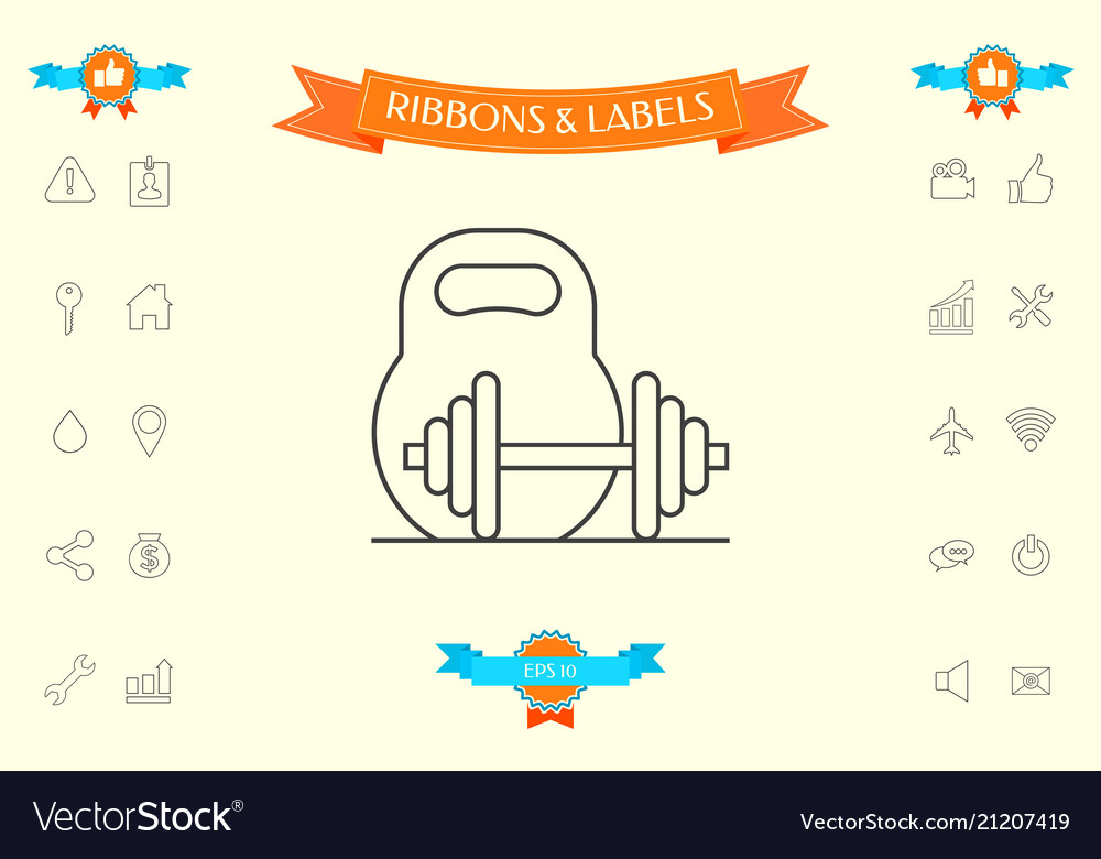 Kettlebell And Barbell Line Icon Royalty Free Vector Image 0014