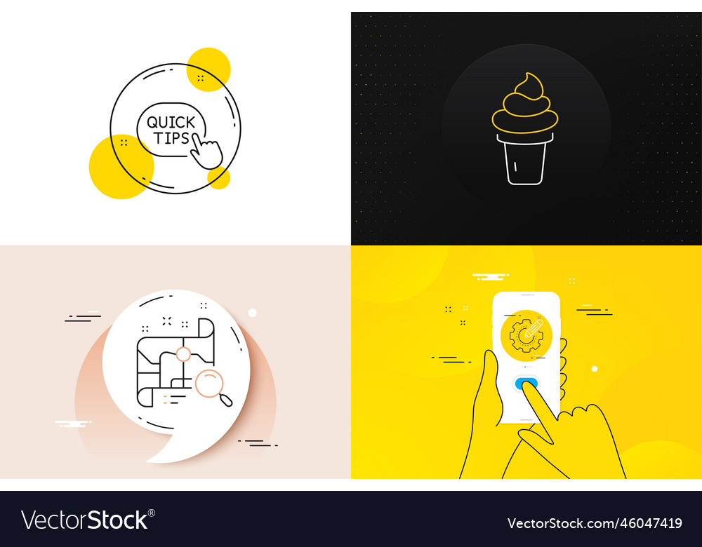Minimal set of settings gear search map and quick vector image Minimal set of settings gear search map and quick