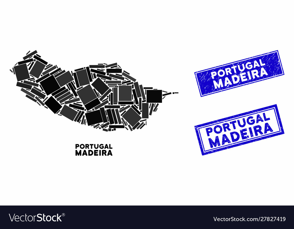 Mosaic portugal madeira island map and distress