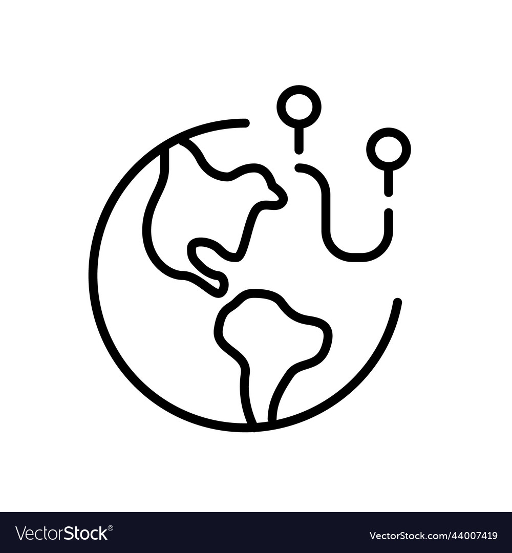 Path between location pins on earth globe pixel