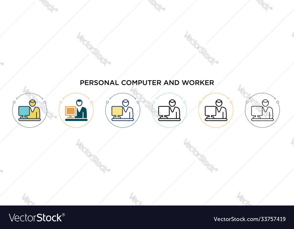 Persönlicher Computer und Worker-Symbol in gefülltem Dünn