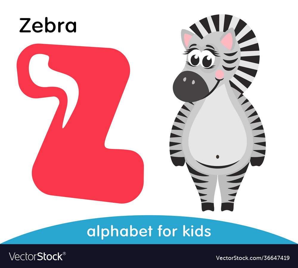 Pink letter z and striped cute zebra Royalty Free Vector