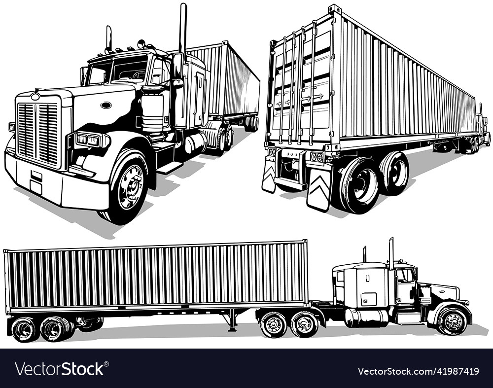 Set of drawings of an american truck Royalty Free Vector