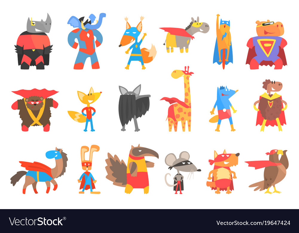 Animas disguised as superheroes set of geometric