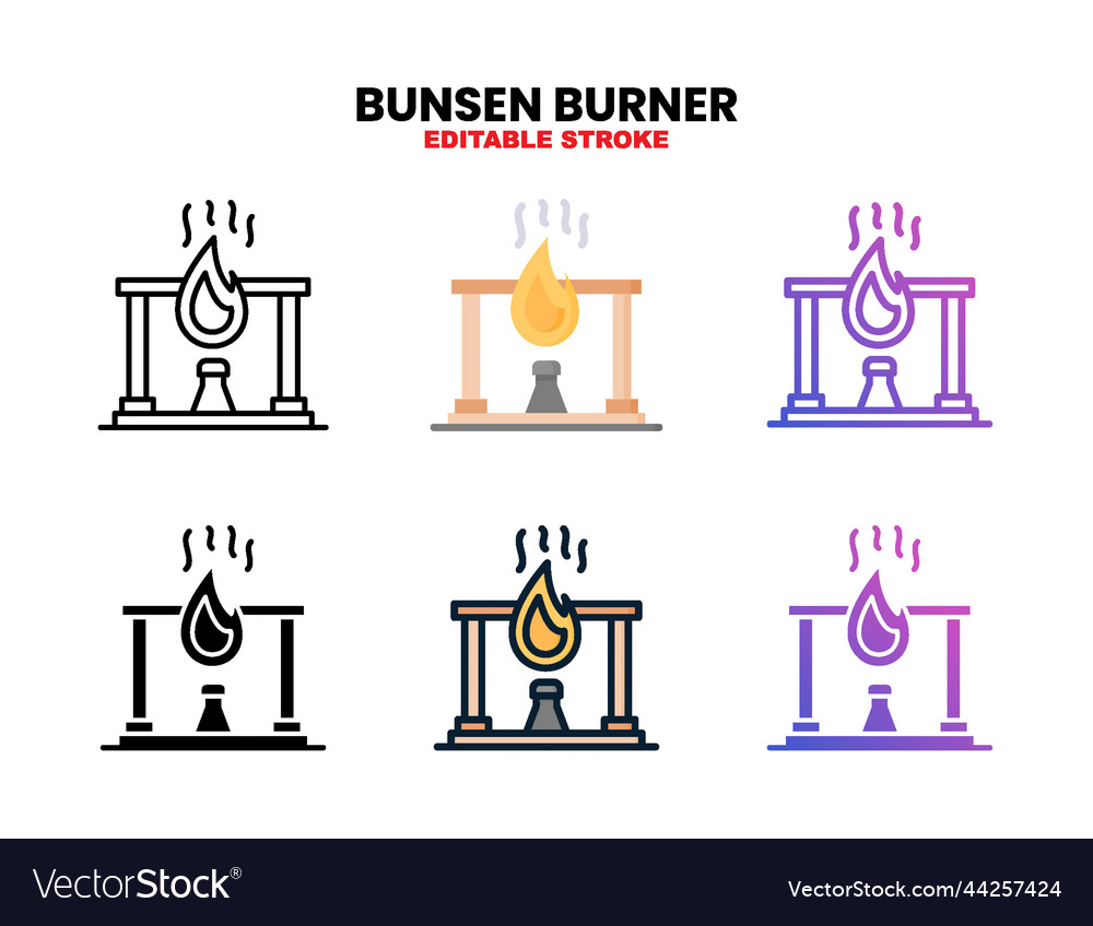 Bunsen burner icon set with different styles