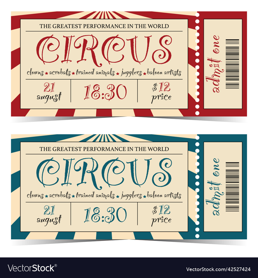 Circus Entrance Ticket Template Design Royalty Free Vector