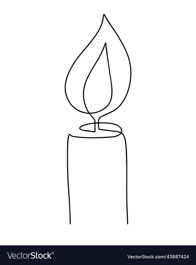 Continuous one line drawing candle burning flame Vector Image