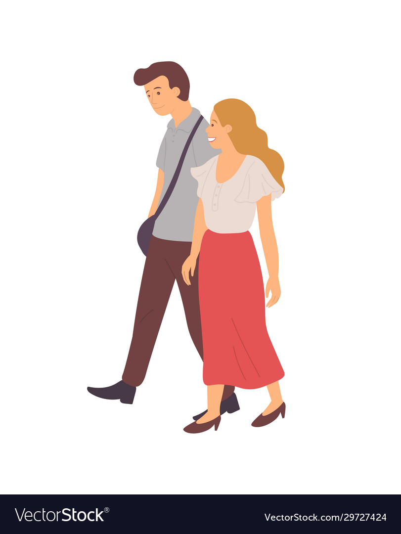 Couple walking together isolated cartoon character