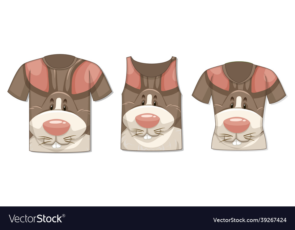 Different types of tops with rabbit pattern vector image Different types of tops with rabbit pattern