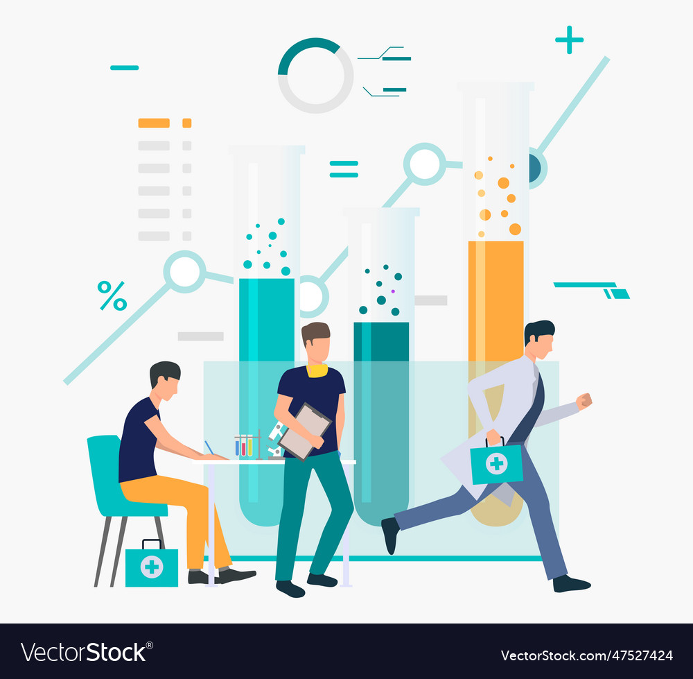 Doctors working in laboratory and running for call vector image Doctors working in laboratory and running for call