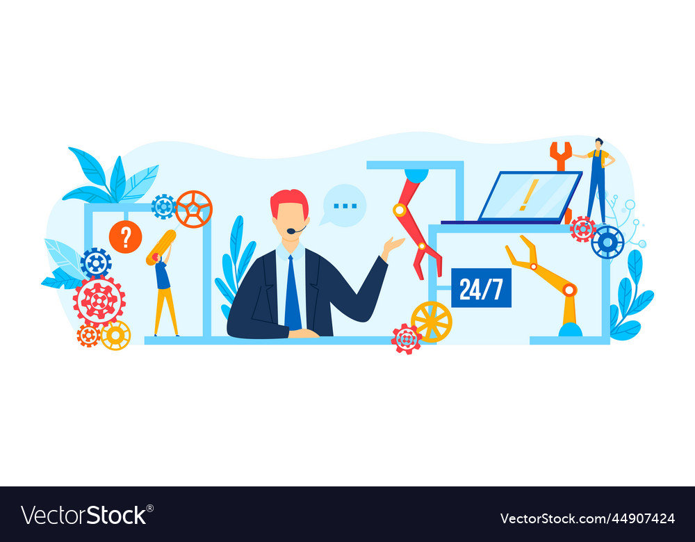 Man work in support service concept vector image Man work in support service concept