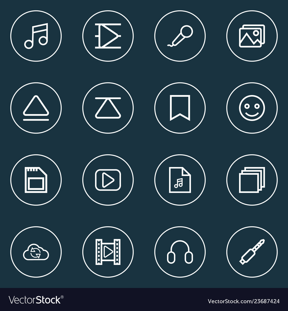 Multimedia icons line style set with categories