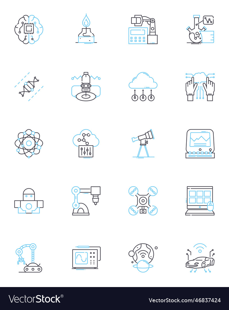 Robotics industry linear icons set automation ai vector image Robotics industry linear icons set automation ai