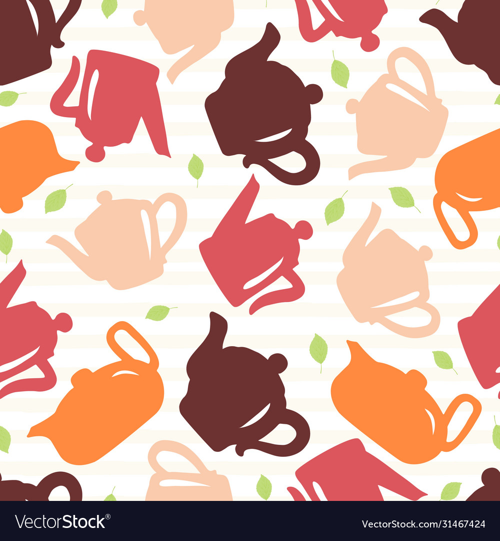 Seamless pattern hand draw colorful teapots vector image Seamless pattern hand draw colorful teapots
