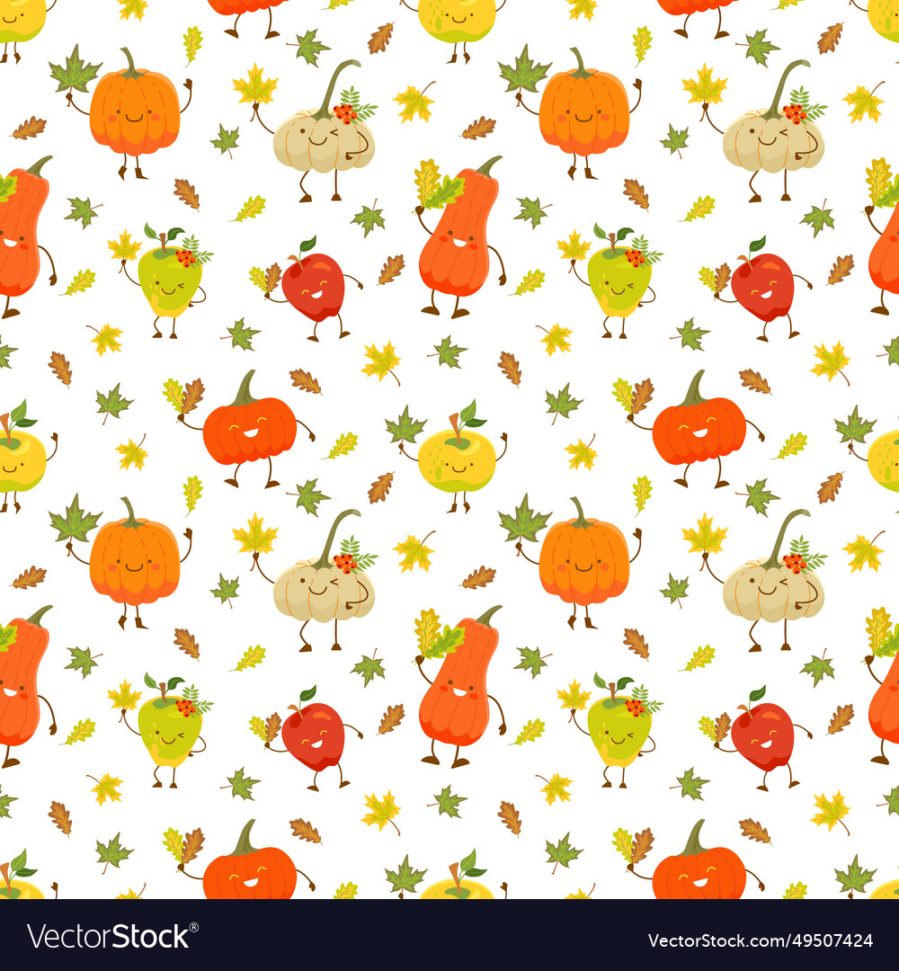 Seamless pattern with apples and maples in kawaii vector image Seamless pattern with apples and maples in kawaii