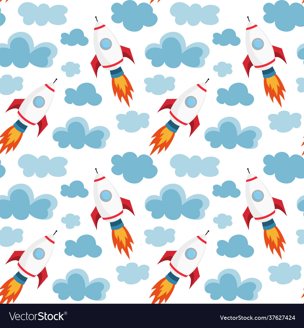 Seamless pattern with space rockets on white