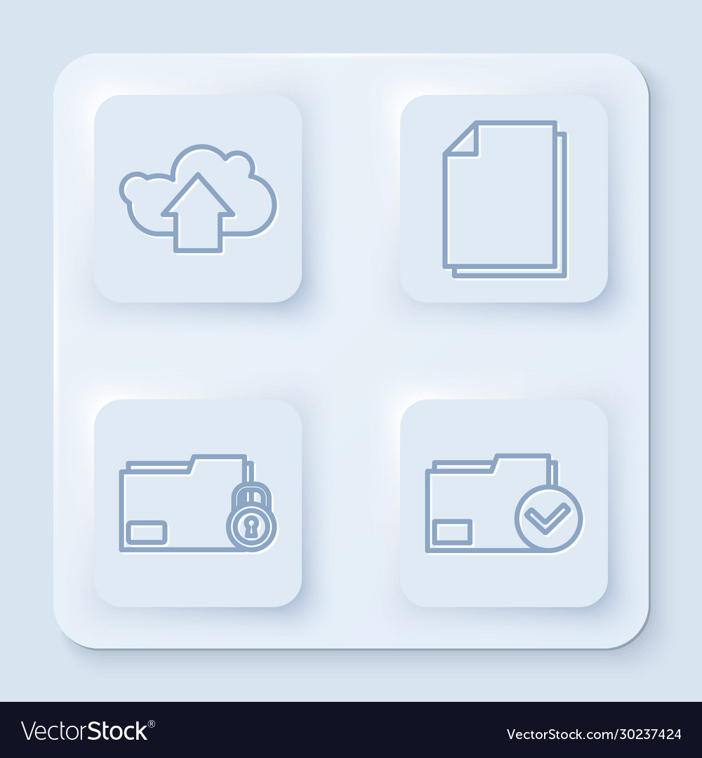Set line cloud upload document folder and lock vector image Set line cloud upload document folder and lock