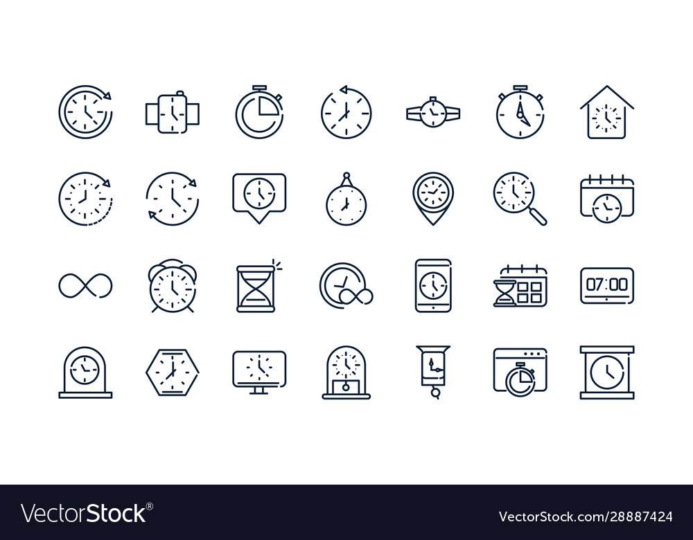 Time clock timer hour date linear design set icons