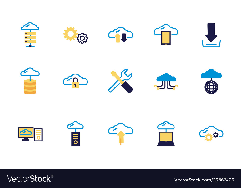 Bundle cloud computing lineal colors style Vector Image