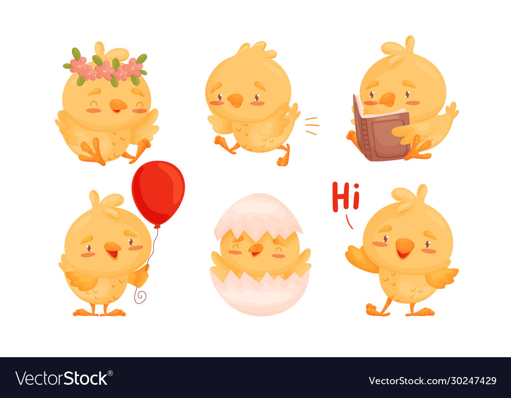 Cartoon chicken character wearing floral wreath Vector Image