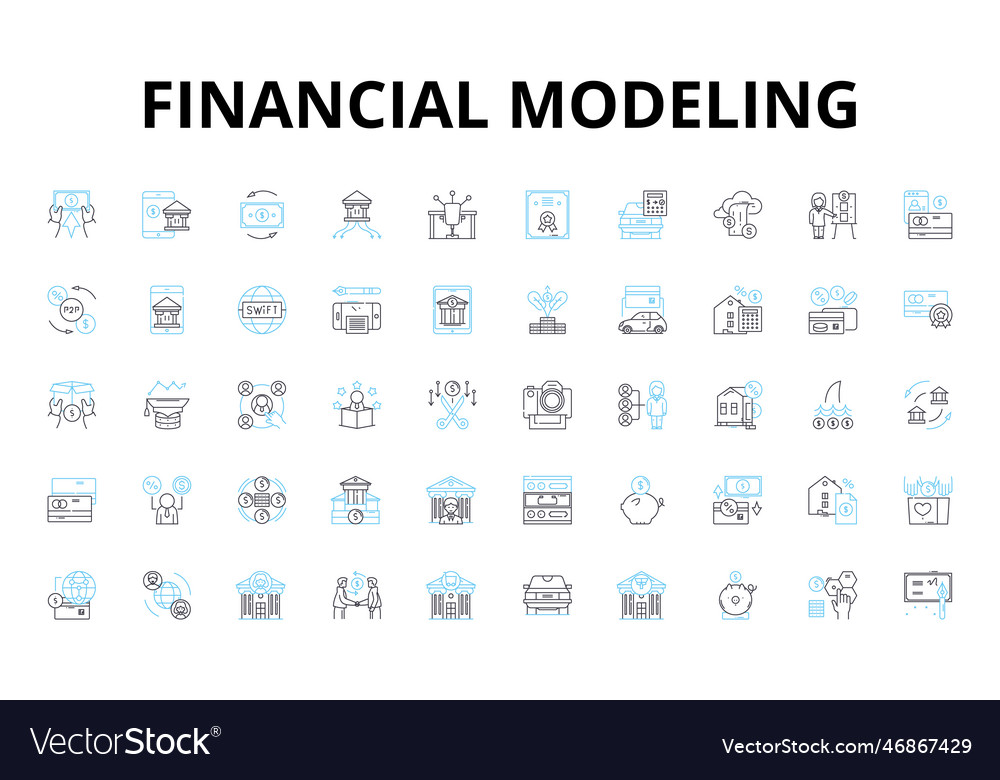 Financial modeling linear icons set forecasting vector image Financial modeling linear icons set forecasting