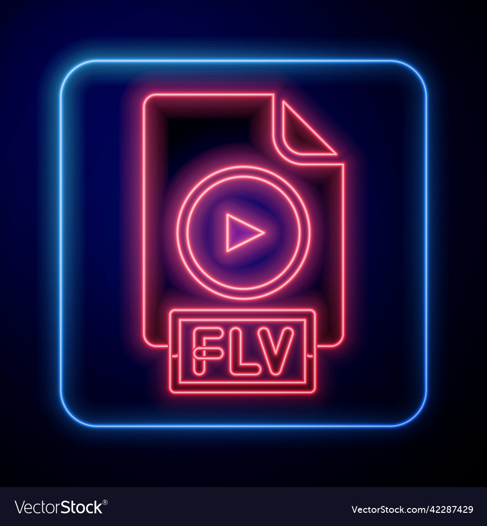 Glowing neon flv file document video format