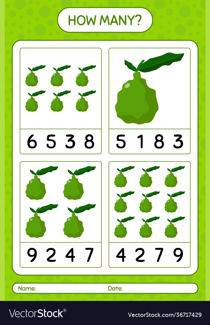 How many counting game with kaffir lime worksheet vector image How many counting game with kaffir lime worksheet