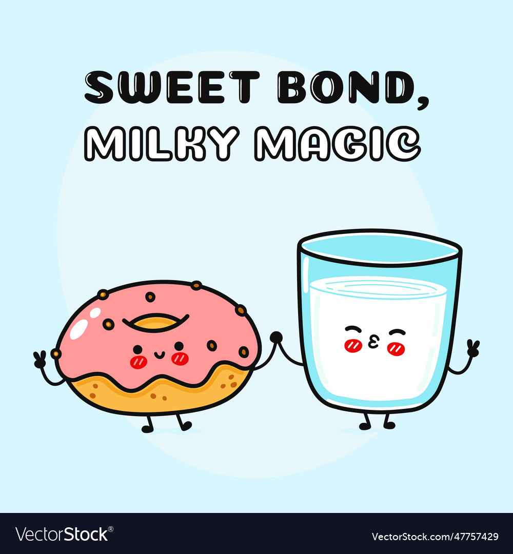 Pink donut and glass of milk character hand