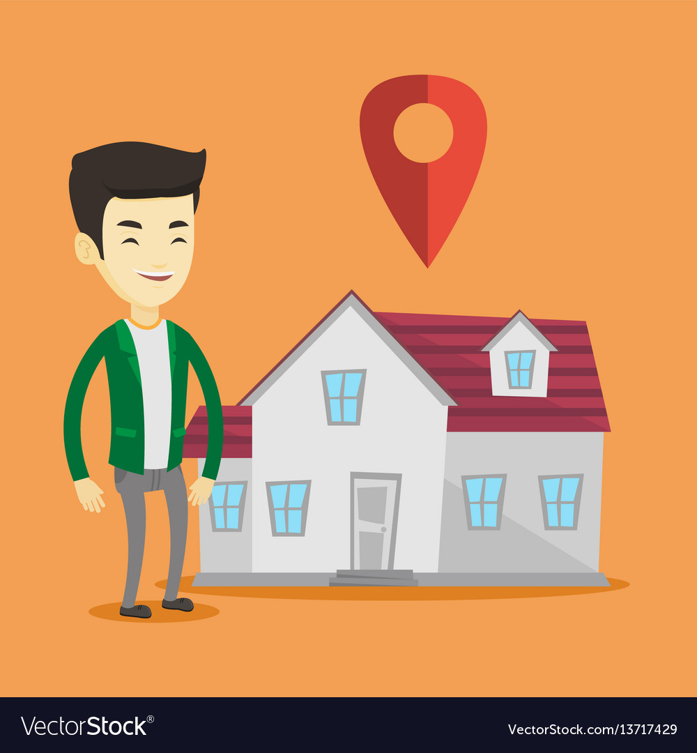 Realtor on background of house with map pointer vector image Realtor on background of house with map pointer