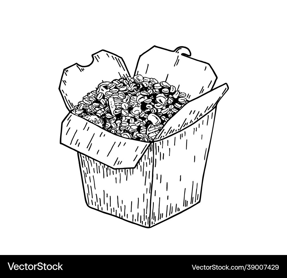 Rice box sketch hand draw logo wok Royalty Free Vector Image