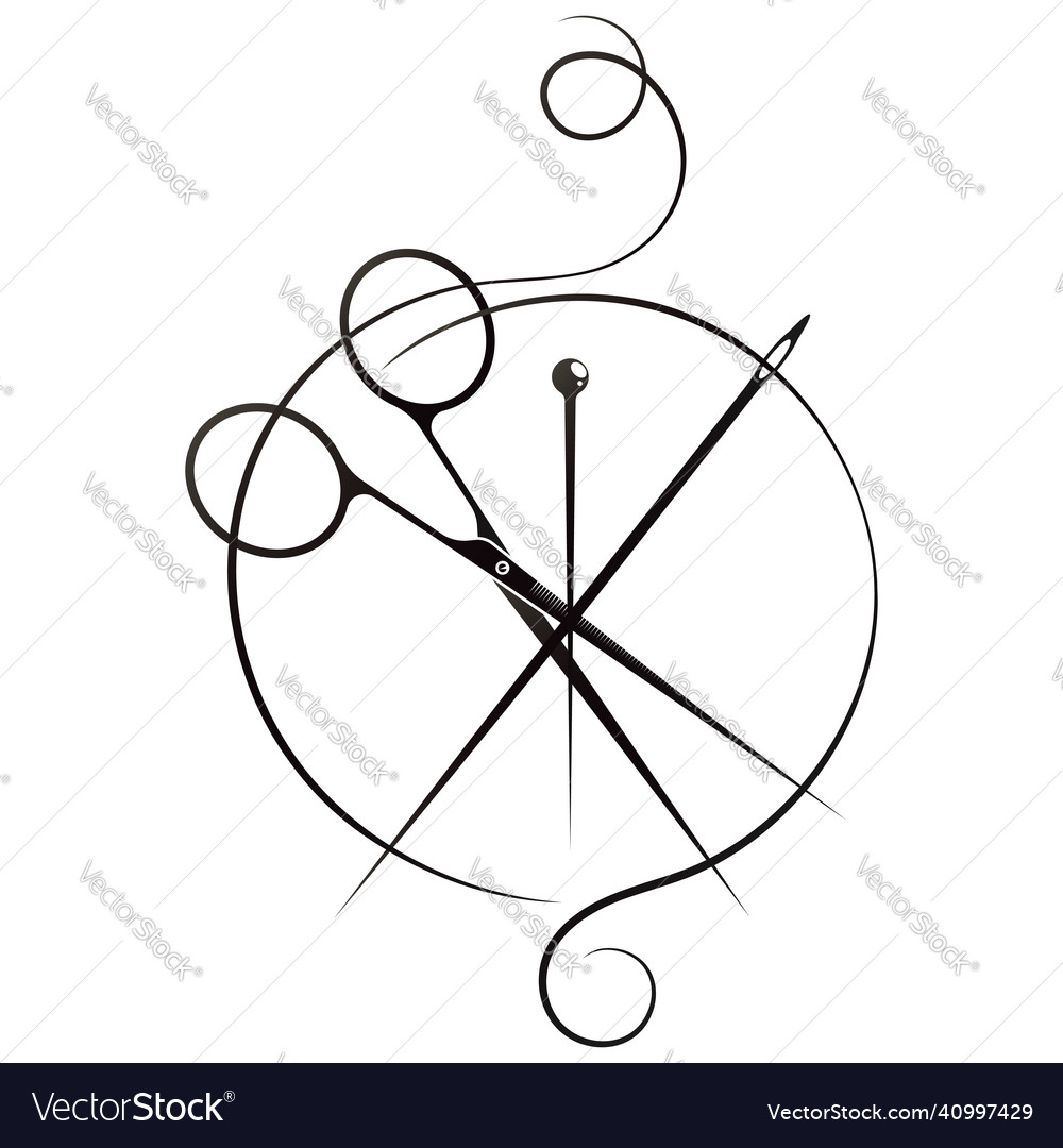 Scissors needle and thread symbol Royalty Free Vector Image