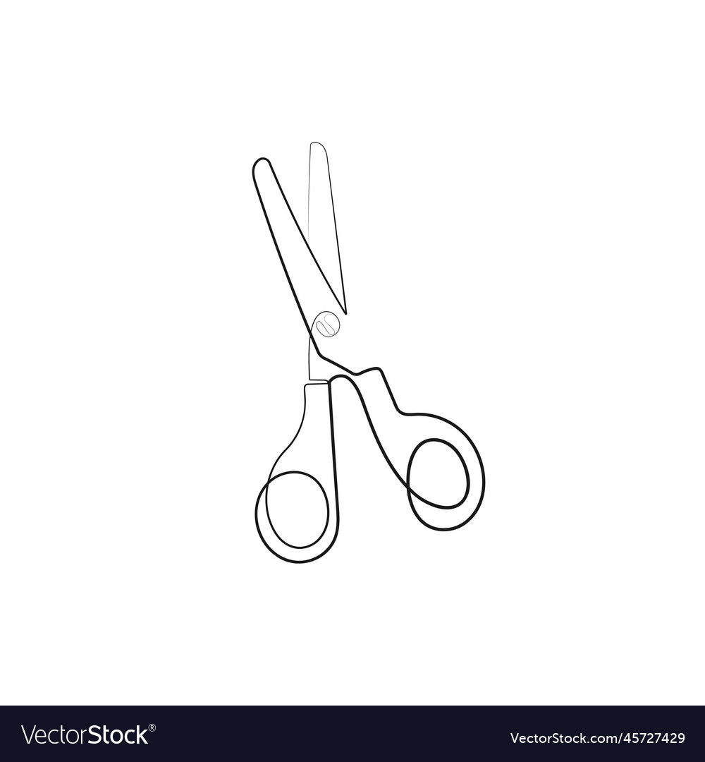 Scissors shears in one line drawing style vector image Scissors shears in one line drawing style