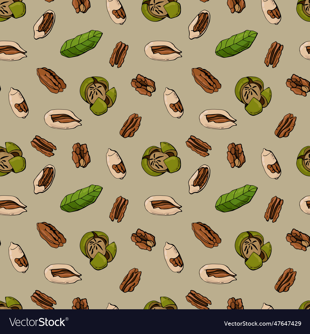 Seamless pattern with pecan nuts