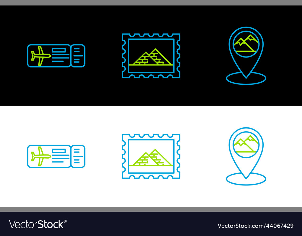 Set line map pointer with mountain airline ticket vector image Set line map pointer with mountain airline ticket