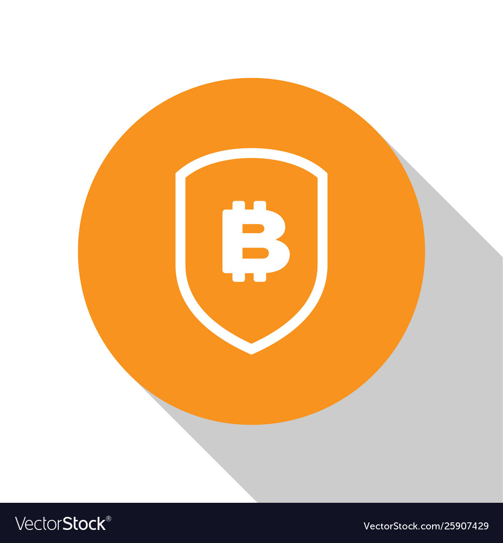 White shield with bitcoin icon on background