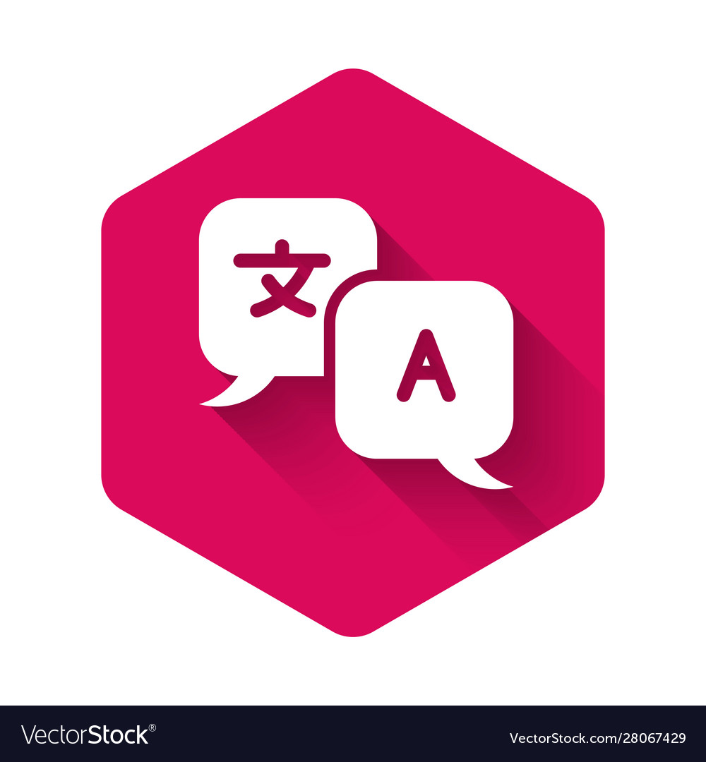 White translator icon isolated with long shadow