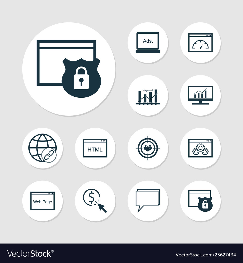 Advertising icons set with html code website vector image Advertising icons set with html code website